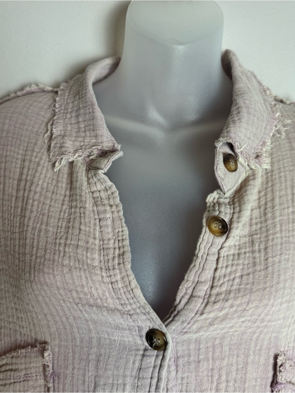 NWT POL Crochet Lantern Drop Sleeve Gauze Distressed Shacket Size Medium - Picture 7 of 13